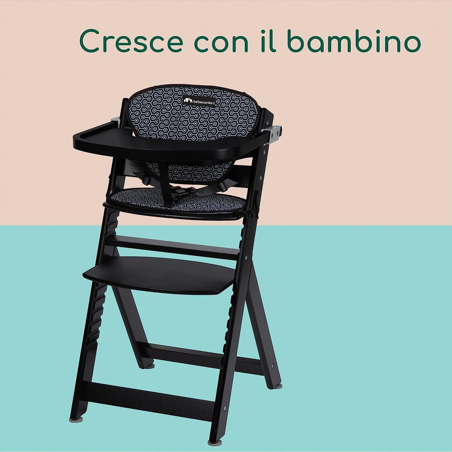 Bebé Confort Timba + Cuscino seggiolone legno Nero Geometrico