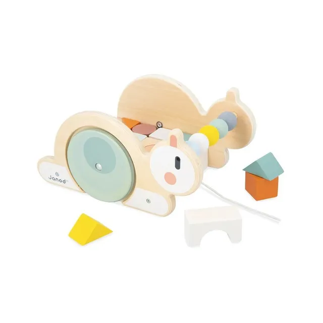 Janod Sweet Cocoon Chiocciola carrellino cubi legno 16 pezzi