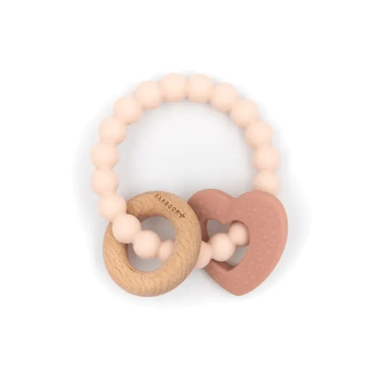Bamboom Cuore massaggiagengive legno e silicone rosa