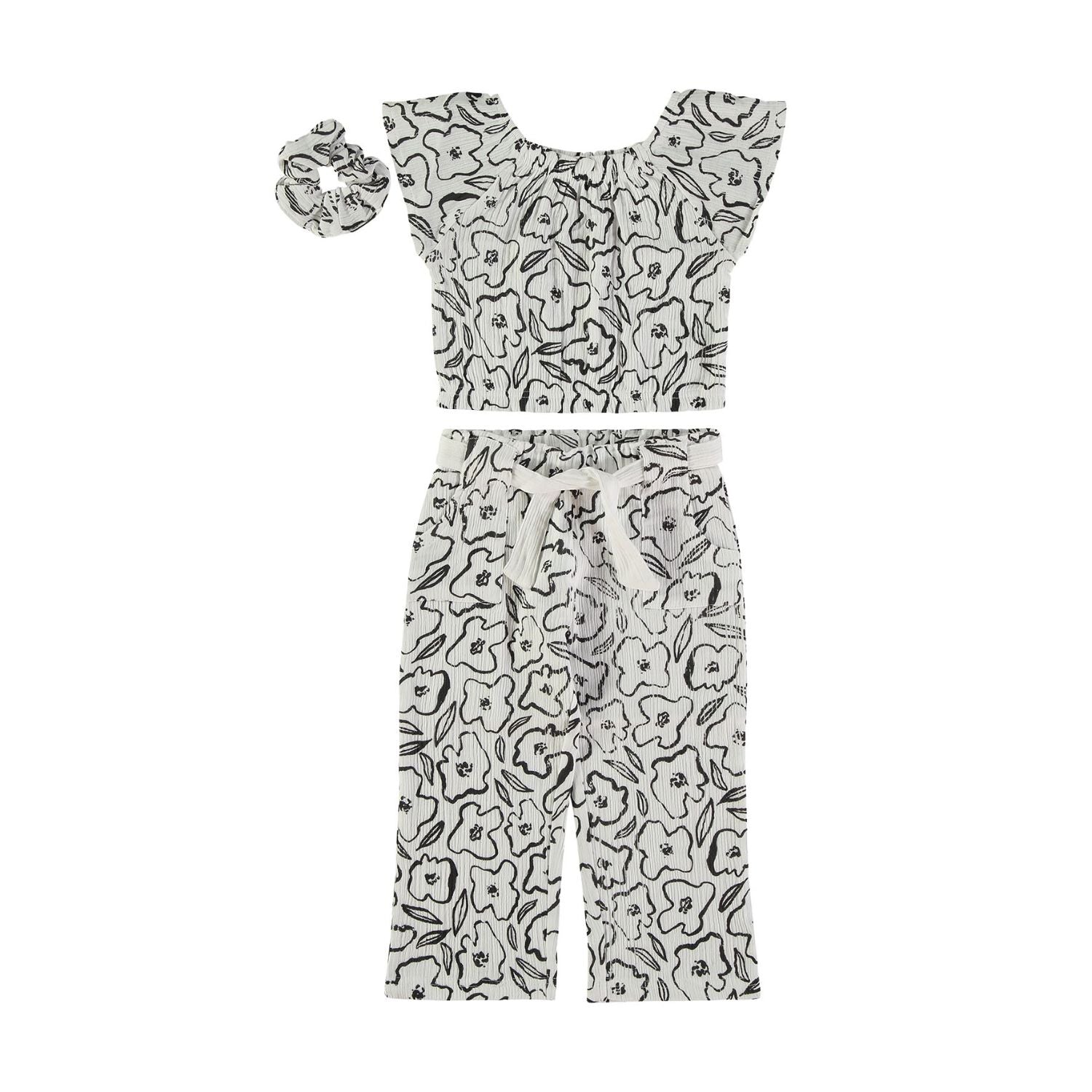 Wonderlife completo 2 pezzi bianco nero floreale bimba