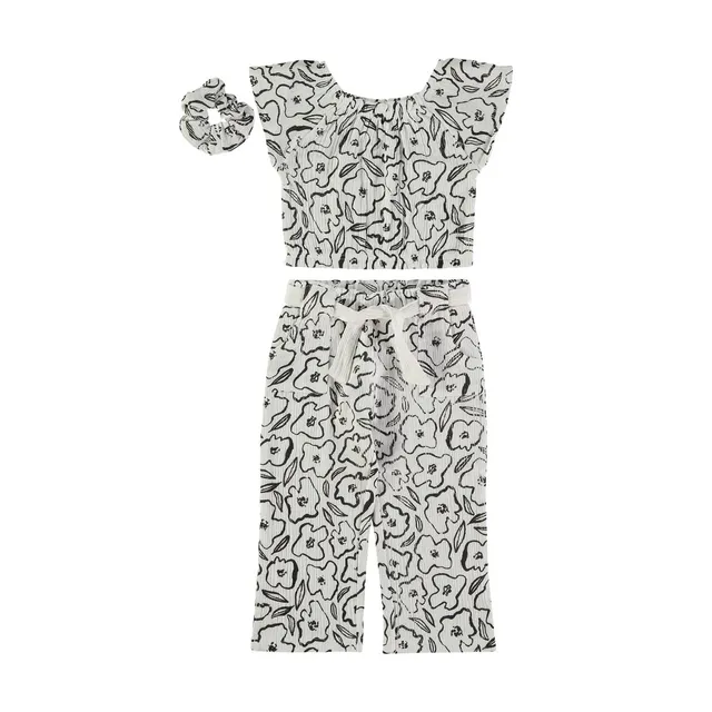 Wonderlife completo 2 pezzi bianco nero floreale bimba