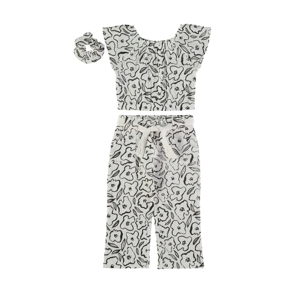 Wonderlife completo 2 pezzi bianco nero floreale bimba