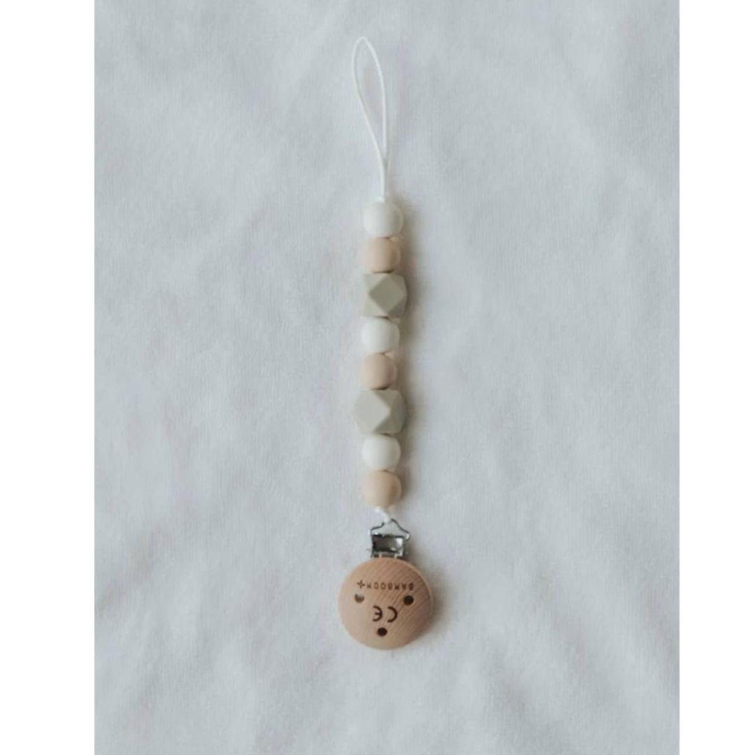 Bamboom catenella porta ciuccio silicone clip legno neutro