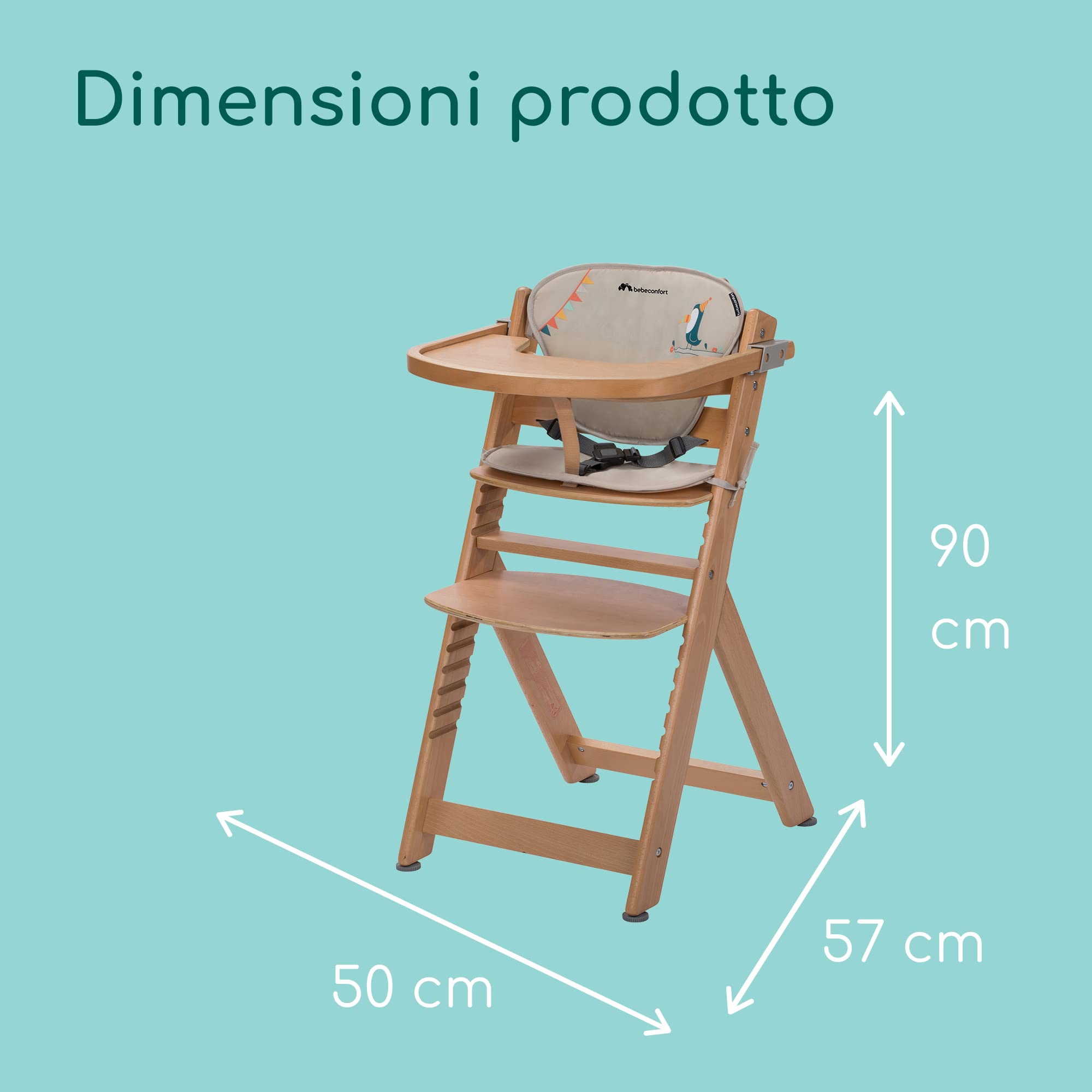 Bebé Confort Timba seggiolone legno Naturale Happy Day cuscino
