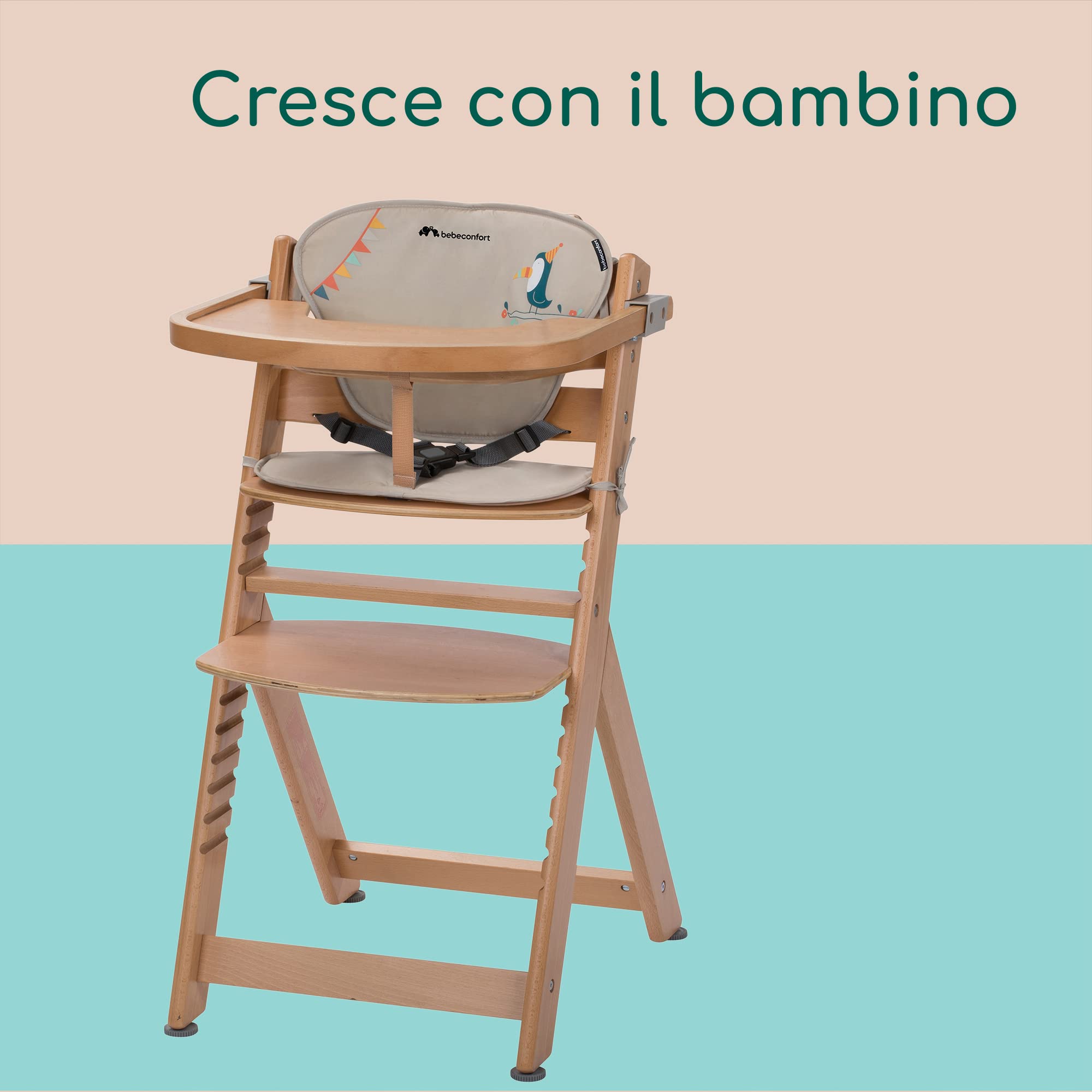 Bebé Confort Timba seggiolone legno Naturale Happy Day cuscino