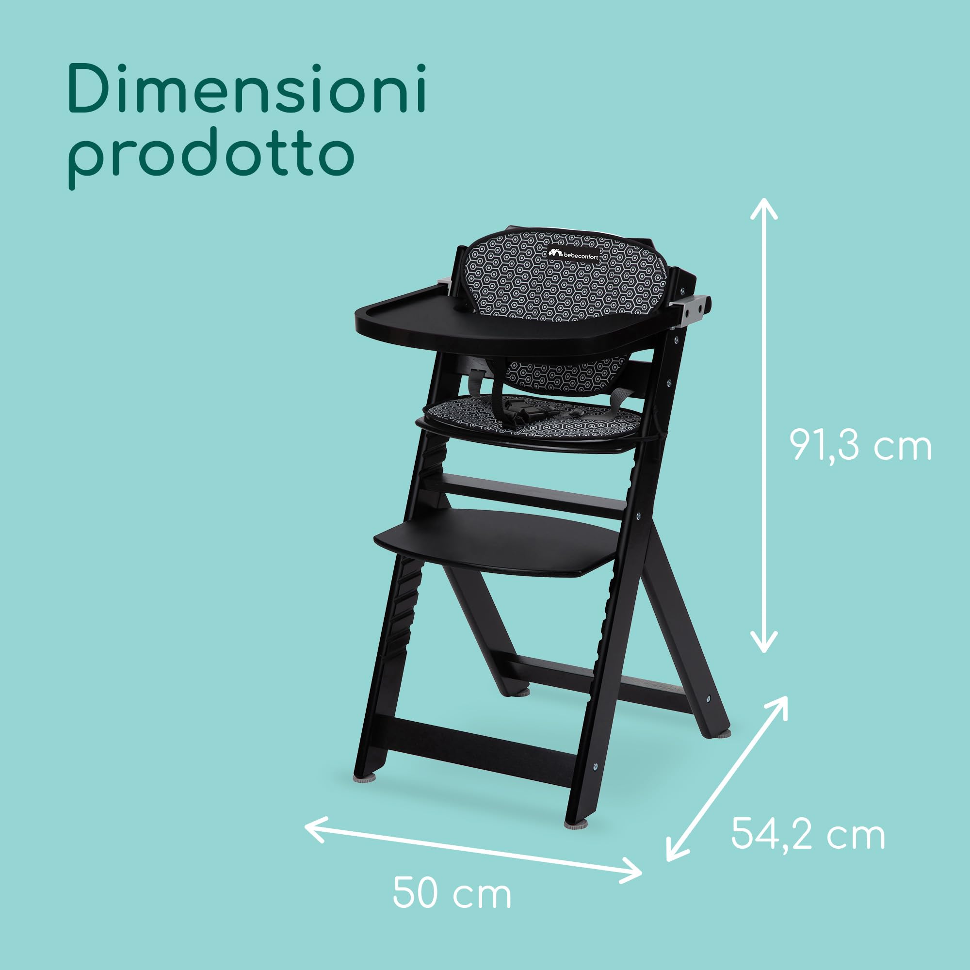Bebé Confort Timba + Cuscino seggiolone legno Nero Geometrico