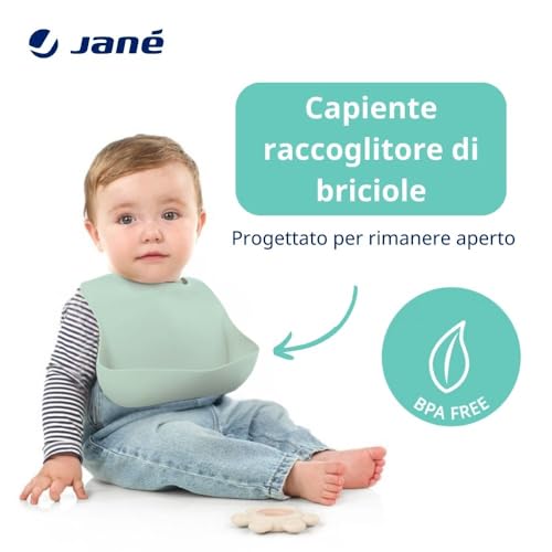 Jané Bavaglino Silicone con Tasca Raccoglipappa Regolabile