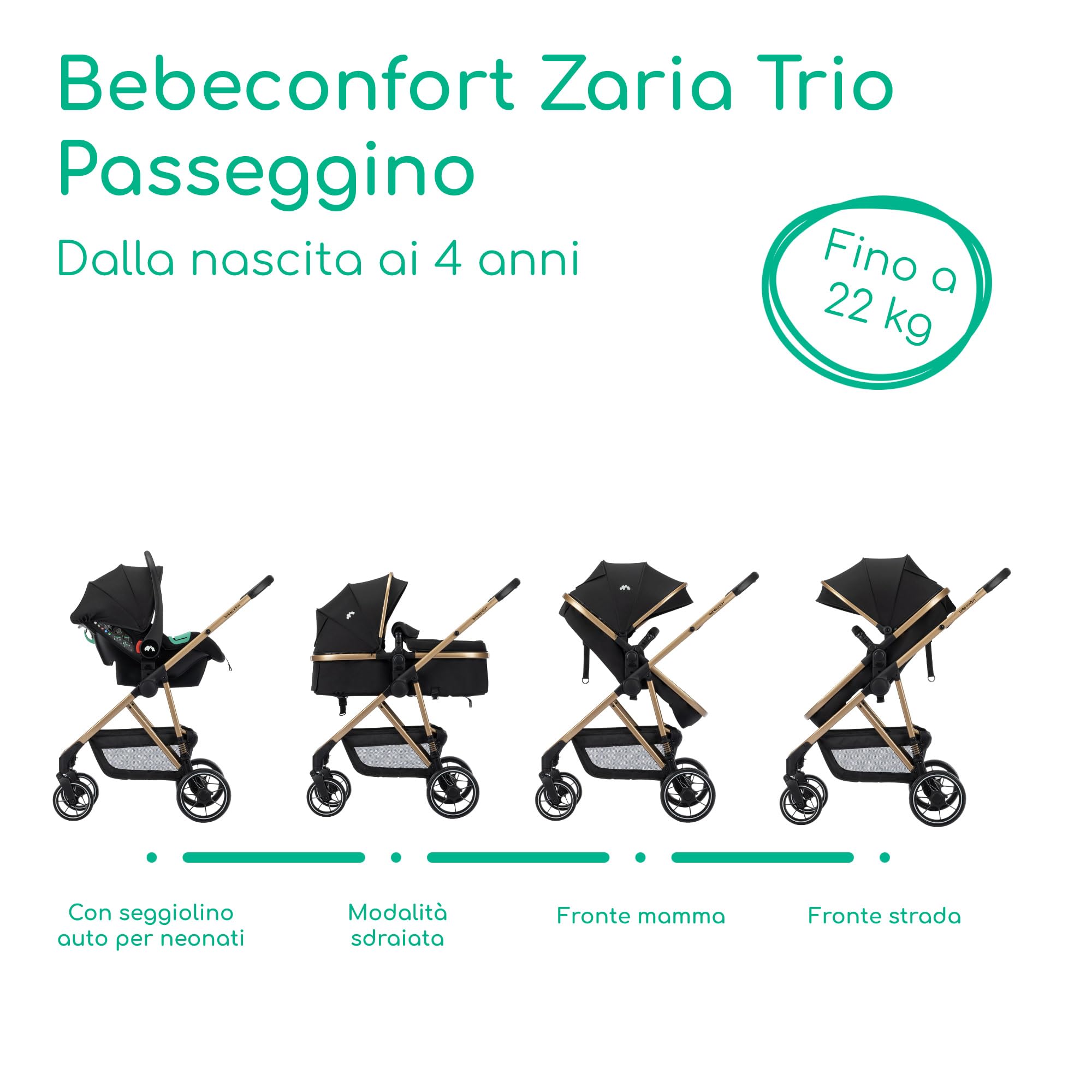 Bebé Confort Zaria Trio passeggino 3 in 1 nero oro i-Size