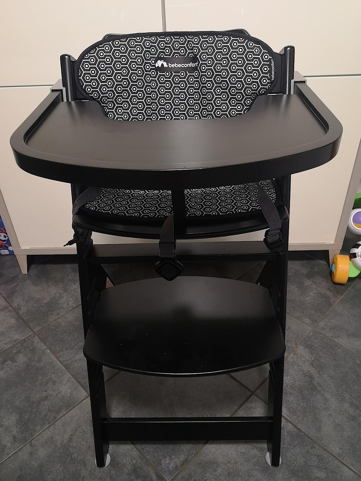 Bebé Confort Timba + Cuscino seggiolone legno Nero Geometrico