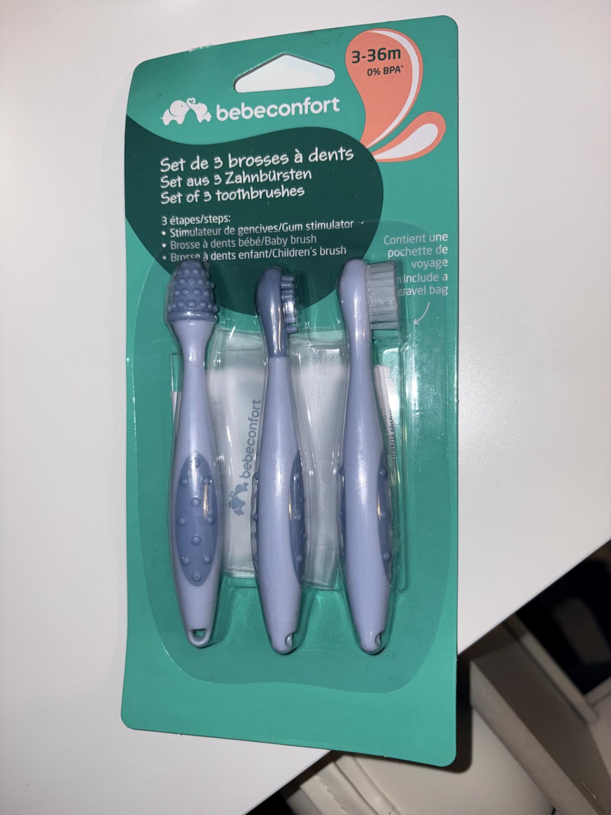 Bébé Confort Spazzolino Primi Dentini 3 pz con custodia