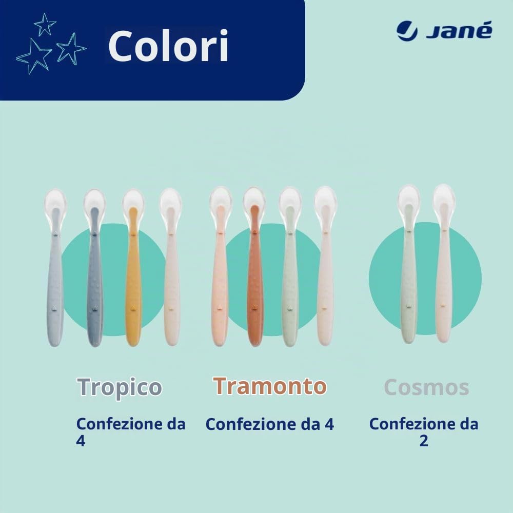 Jané Cucchiaio Svezzamento Silicone Sunset 4 Pezzi 19 cm