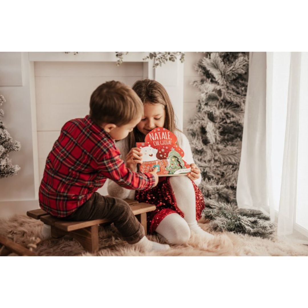 Sassi Natale Che Gioia libro sagomato bambini in rima iridescente