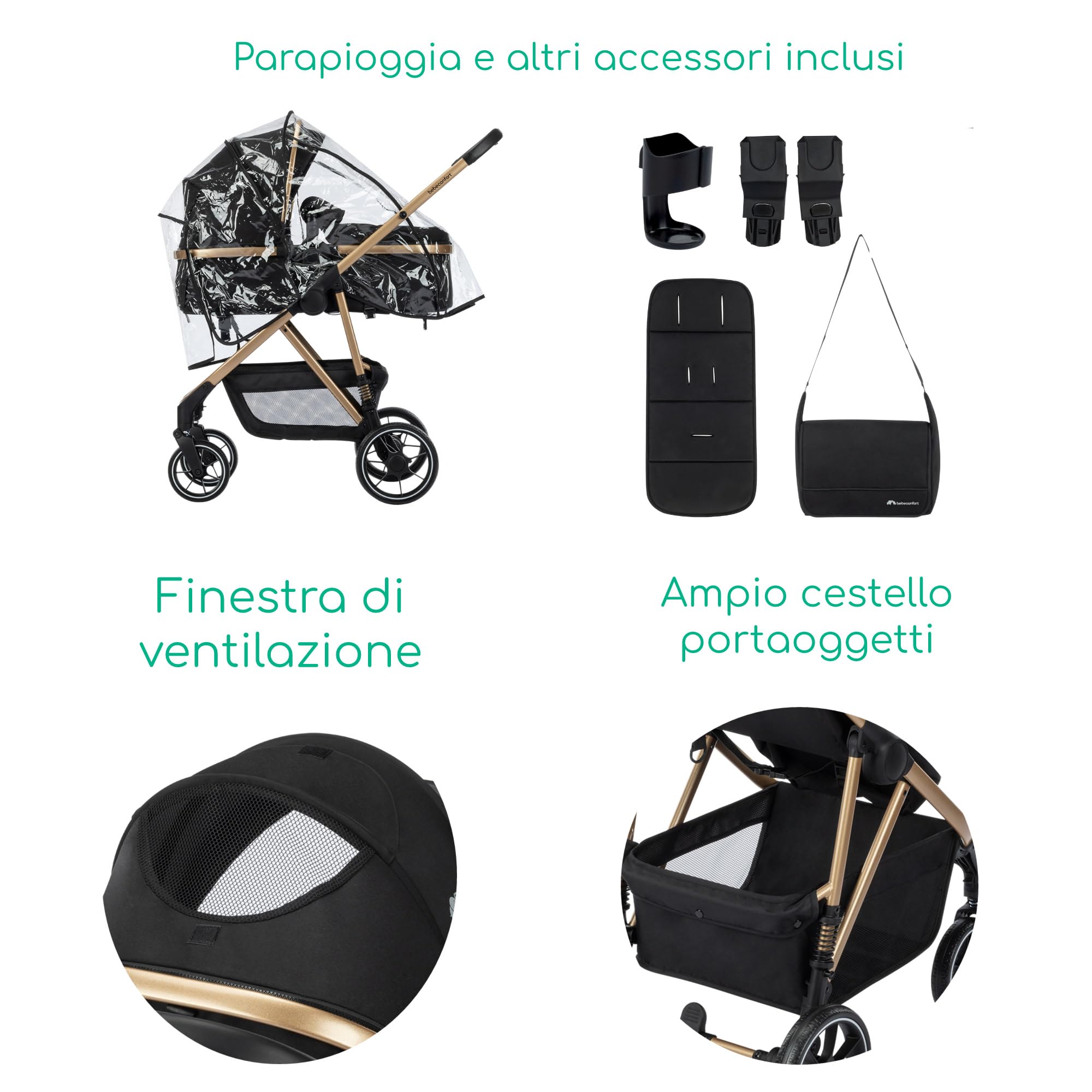 Bebé Confort Zaria Trio passeggino 3 in 1 nero oro i-Size
