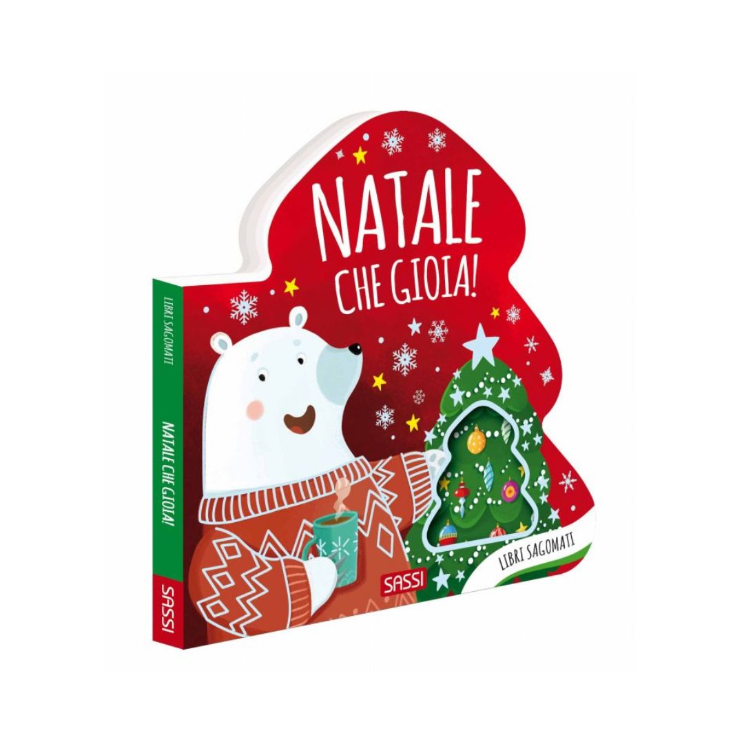 Sassi Natale Che Gioia libro sagomato bambini in rima iridescente