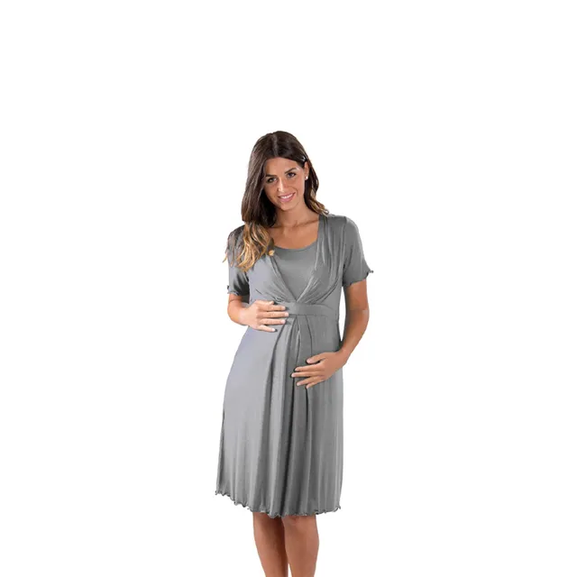 Premamy M1669/11 Camicia da Notte Premaman Grigia Allattamento