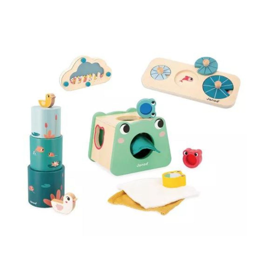 Janod Box 12 Mesi Set Giocattoli in Legno Sensoriale