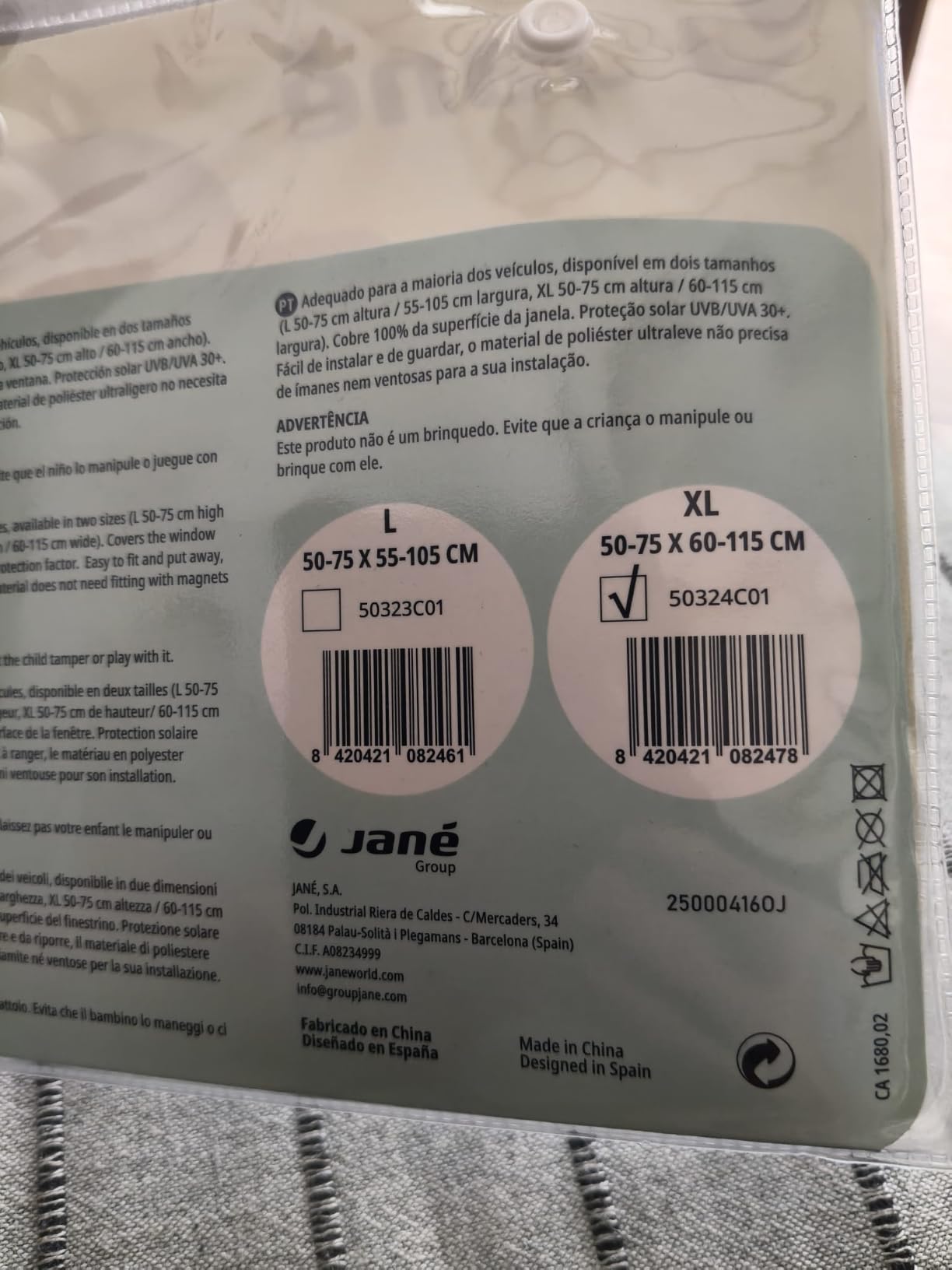 Jané Parasole Auto Finestrino L Blu Set 2 Pezzi UV30+