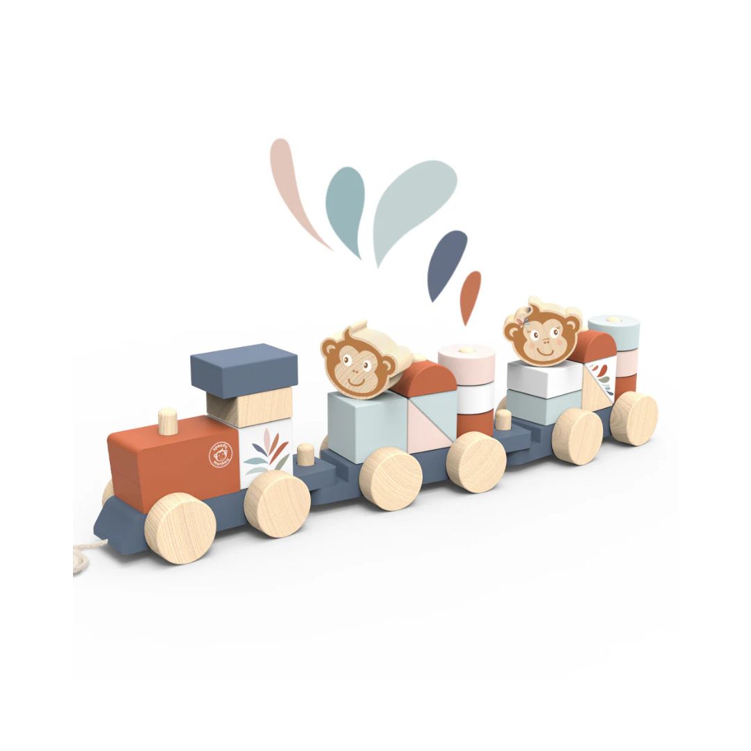 Speedy Monkey trenino in legno trainabile multicolore