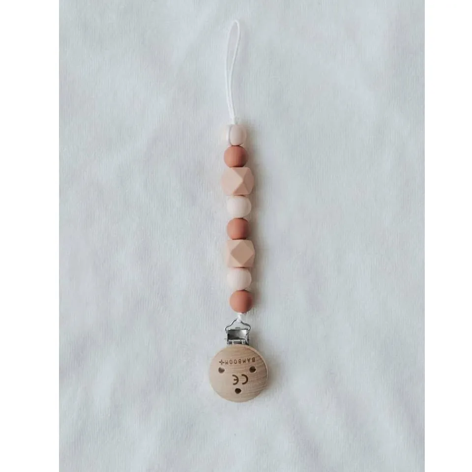 Bamboom catenella porta ciuccio silicone clip legno neutro