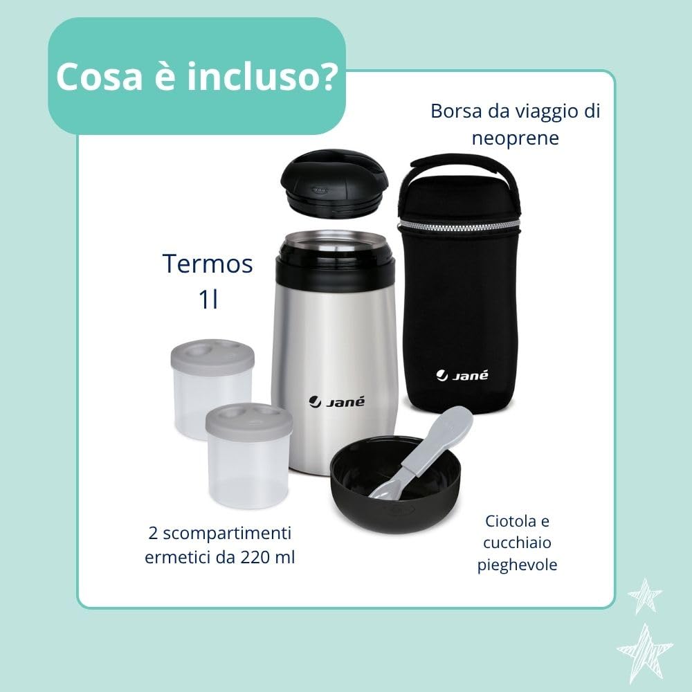 Jané Thermos Pappa 1 L Portapappa Termico Grigio 8 Ore