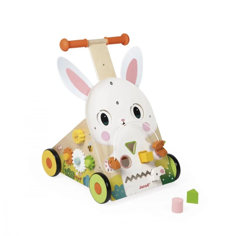 Janod Coniglio carrello multiattività legno 9 giochi